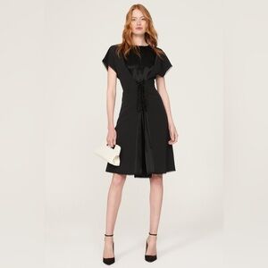 ATLEIN Collective Dress Womens Black‎ Tie Front Short Sleeve Satin Panel Small